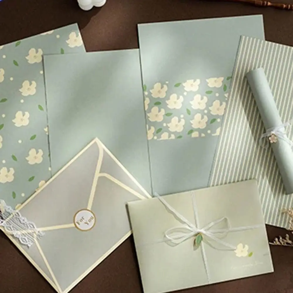 기프트 카드 꽃 꽃무늬 봉투 스티커 포함 DIY 엽서 편지 패드 인사말 카와이 편지 쓰기 용지 문구류