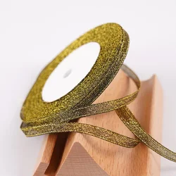 22m 6mm Colorful Glitter Metallic Ribbon for Festive Wrapping & DIY Crafts (Black gold)