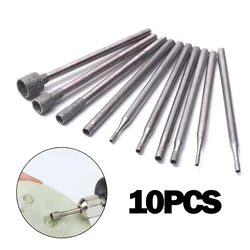 10pcs 0.8-5mm Diamond Burr Core 2.35mm Shank Grinding Head For Grinding Engraving Hollowing Jade Agate Glass Crystal Metal