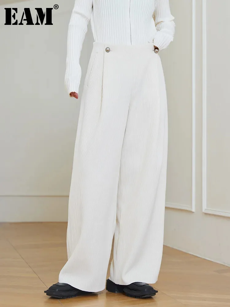 

[EAM] High Beige High Waist Wide Leg Thick Corduroy Pants New Loose Fit Trousers Women Fashion Tide Spring Autumn 2024 1DH2624