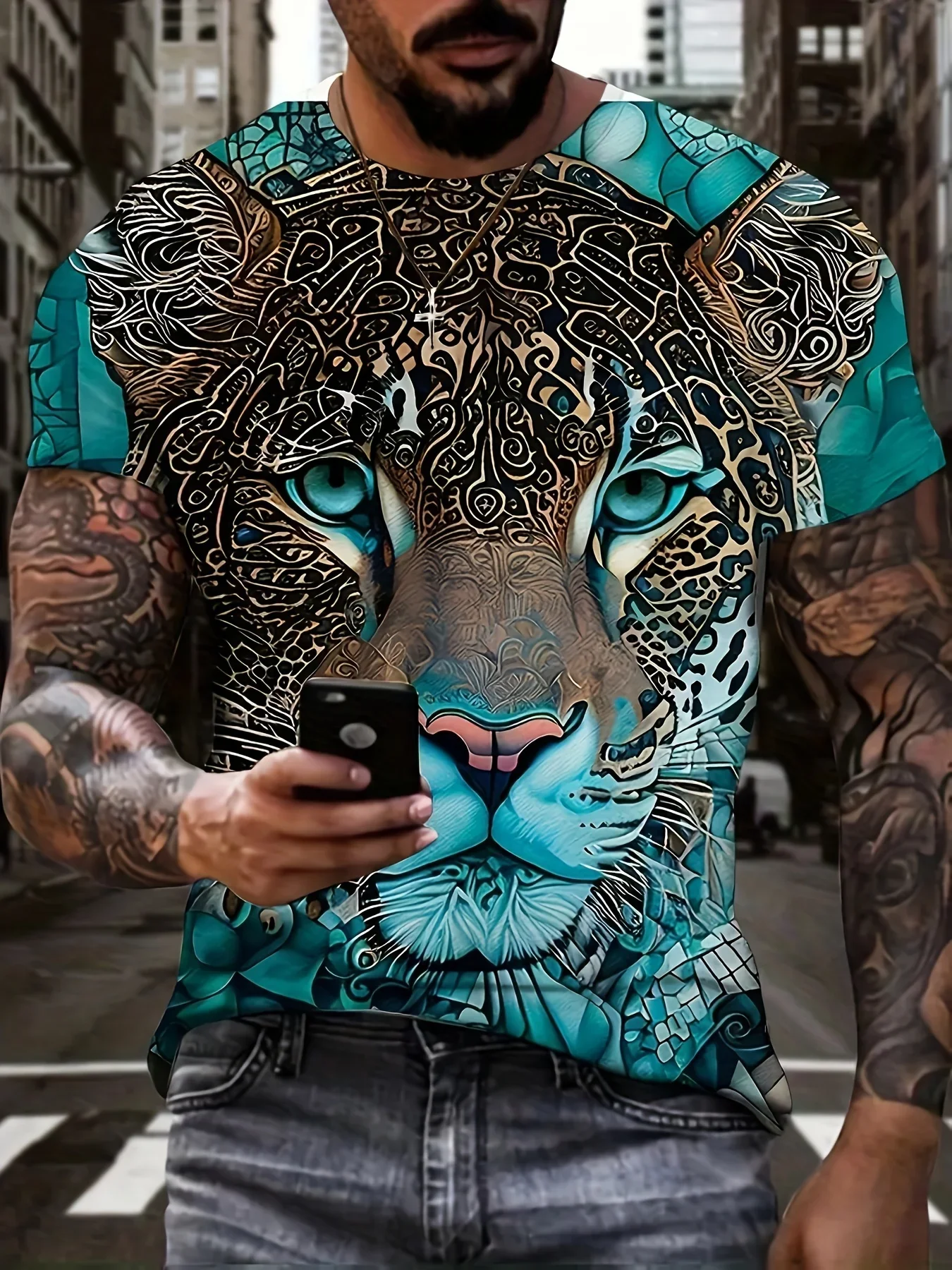 

Men's Clothing Shirt T-shirt 3D Tiger Pattern Comfortable Fashion Men's Short Sleeve Oversized Short Sleeve Clothing