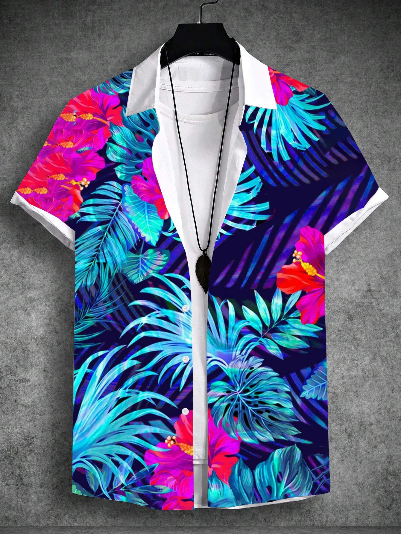 thumbnail image 1 of Conjunto de vacaciones de playa hawaiana con estampado tropical de verano 2024 para hombre, camiseta de manga corta con estampado de plantas y árboles de coco, camisa de tela elástica en 4 direcciones, 1 of 5