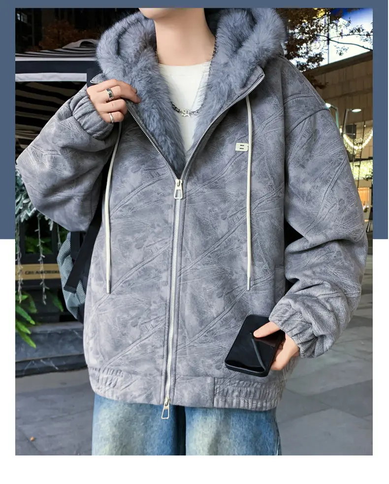 Hochwertige Fleece- und verdickte Kapuzenjacken für den Winter, warme Top-Mäntel für Herren, Jugend-Outwear, winddichte, samtgepolsterte Parkas-Kleidung – Detail 19