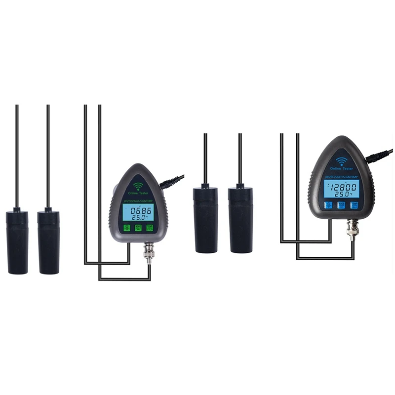 

US Plug,Wifi Bluetooth 5 In 1 Water Quality Tester TDS/EC/SALT PH S.G.TEMP Digital Water Monitor For Aquariums