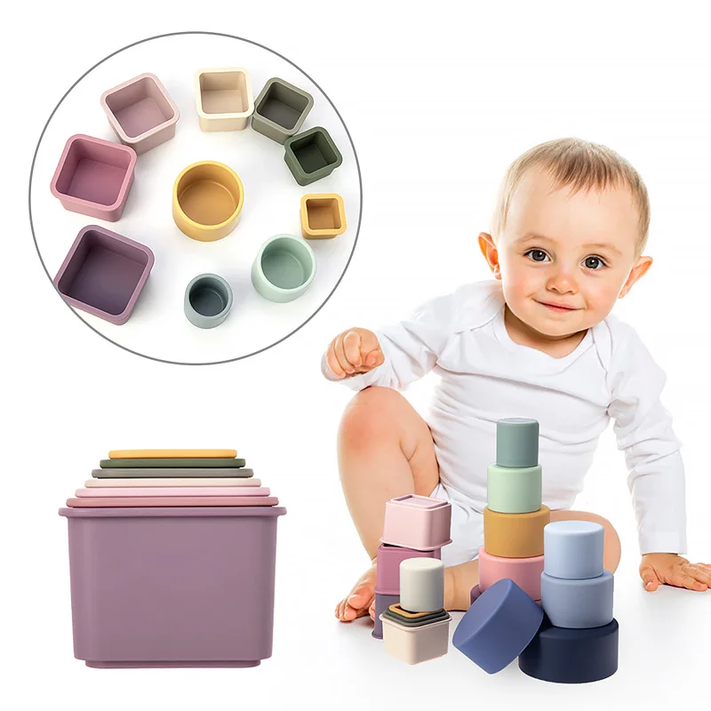 1set Baby Silicone Building Block BPA Free Round Cup Soft Block 3D Educational Montessori Toys Baby Teether Gifts TYRY.HU