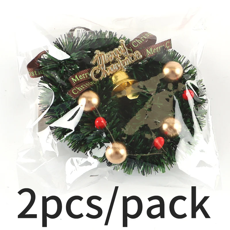 (2 pieces/pack) 55 * 55mm Mini Christmas Wreath Pendant Merry Christmas Bell Wreath Party Home Decoration DIY