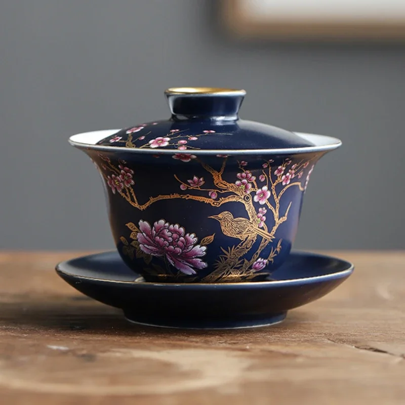 Ceramic Tea Cup Outline In Gold Teacup Chinese Kung Fu Master Cup Creative Personality Gift Box for Friends Tea Set of 6