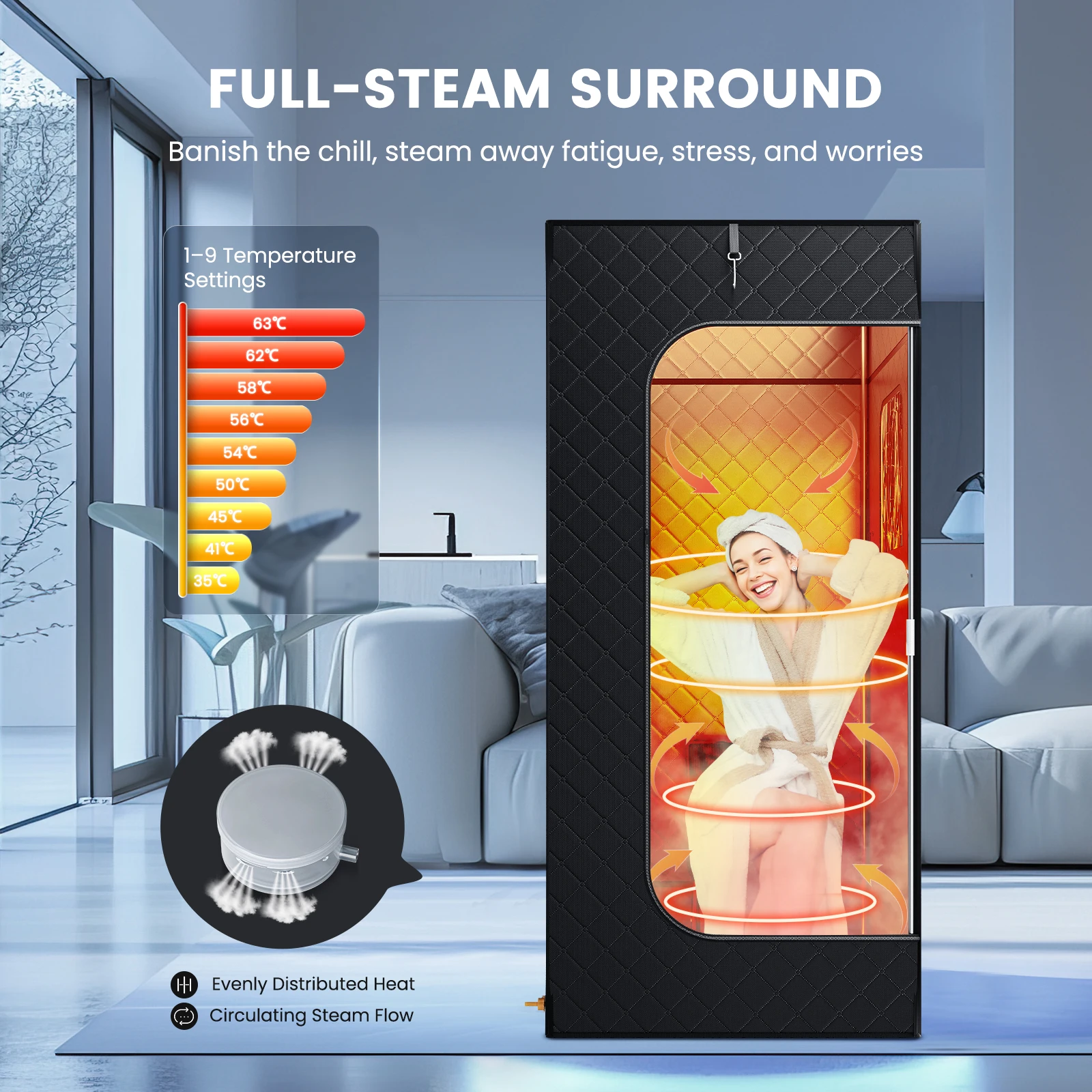 Portable Steam Sauna Tent Room with Steamer 3L 1000W Steam Generator Single Person Sauna for Relaxation Detox Home Spa 2