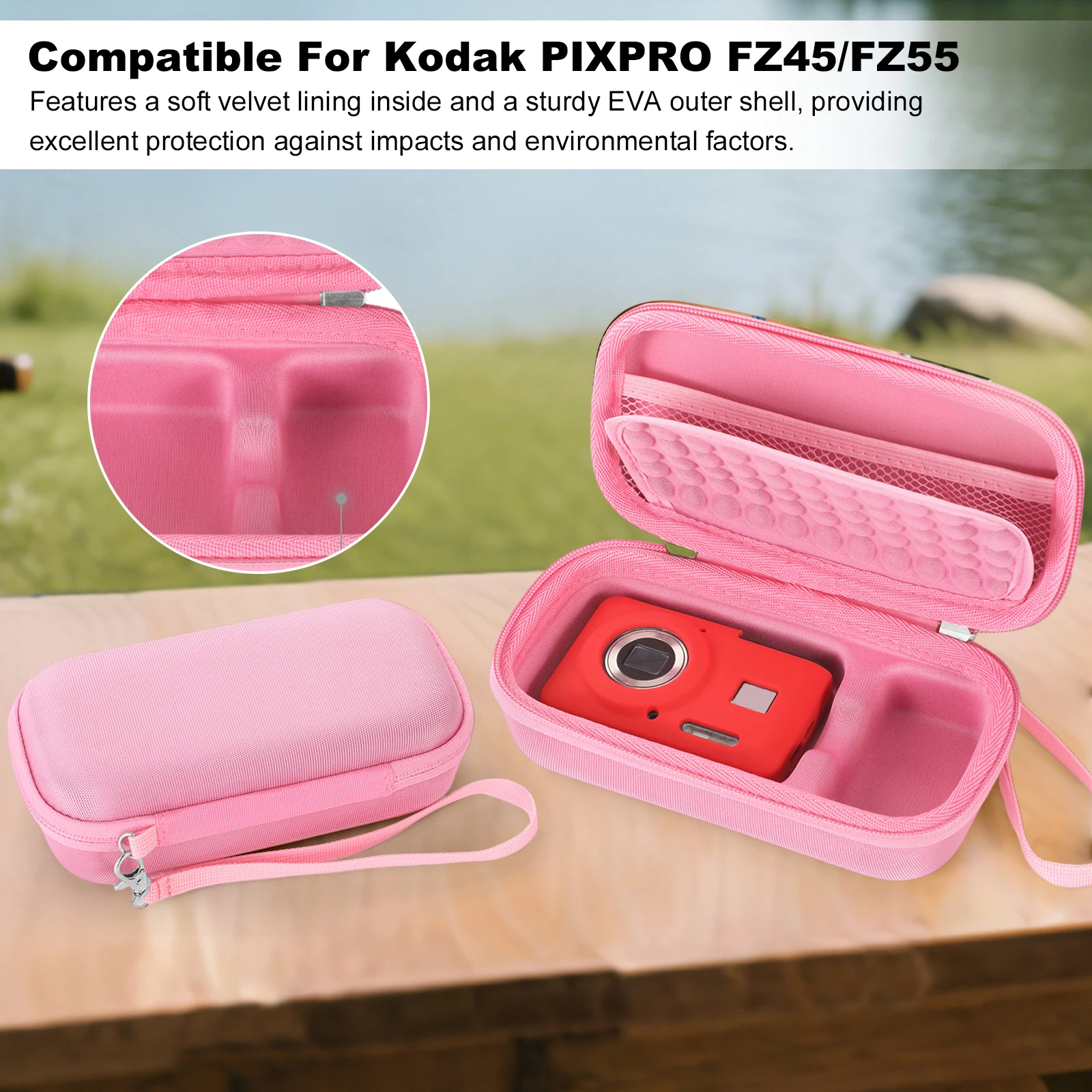 Digital Camera Case Camera Carrying Case Small Camera Pouch with Mesh Pocket for Accessories SD Card for KODAK PIXPRO FZ55/FZ45