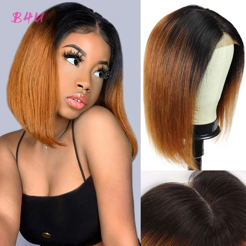 

Ombre Brown T1b/30 Short Bob Wigs Straight Human Hair Lace Front Wigs For Black Women 150% Density 4X4 Lace Closure Hair Wigs