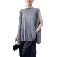 Miyake plissé grande taille T-shirt Niche Design Sense hauts femmes 2025 été haut de gamme ample plissé à manches courtes T-shirt femmes 5