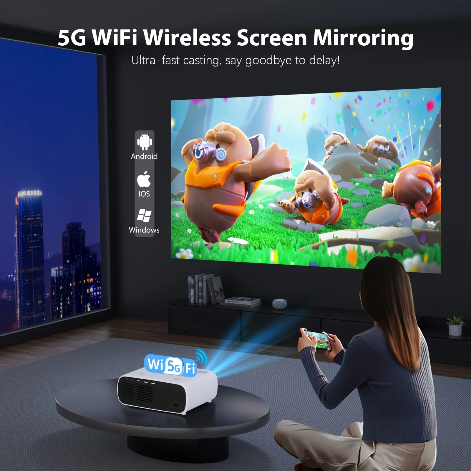 New Movie Projector Supports 5G WiFi,Full HD,16000 Lumens Display,Supports 4K,Suitable For Home Theaters And Businesses