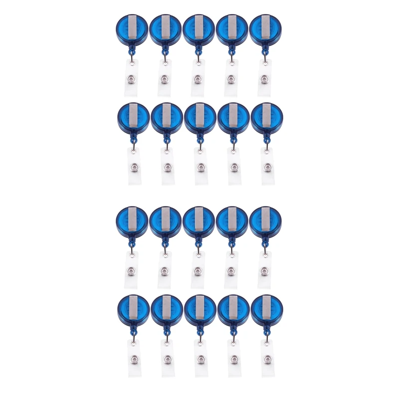 

20 Retractable Reel Recoil ID Badge Lanyard Name Tag Key Card Holder Belt Clip Color:Blue