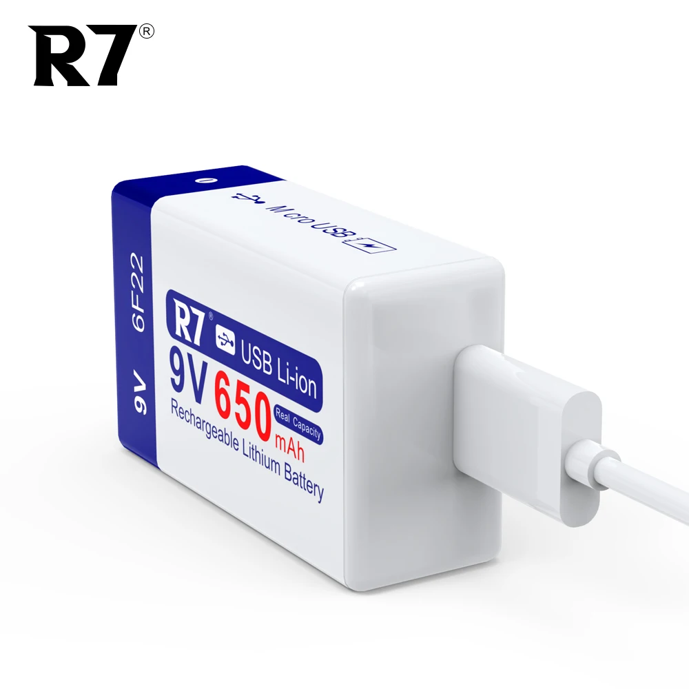 R7 9 V Batteria Ricaricabile Agli Ioni Di Litio 650Mah Micro Usb 9 Volt Batterie Agli Ioni Di Litio 9 V 6 F22 Per Multimetro Microfono Giocattolo