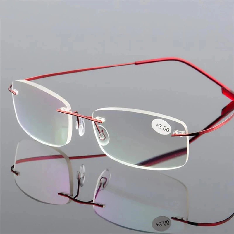 Titan Legierung Randlose Lesebrille Licht Quadratische Flexible Blau Beweis Gläser Rahmen Frauen Anti-Blue Ray Gläser Männer