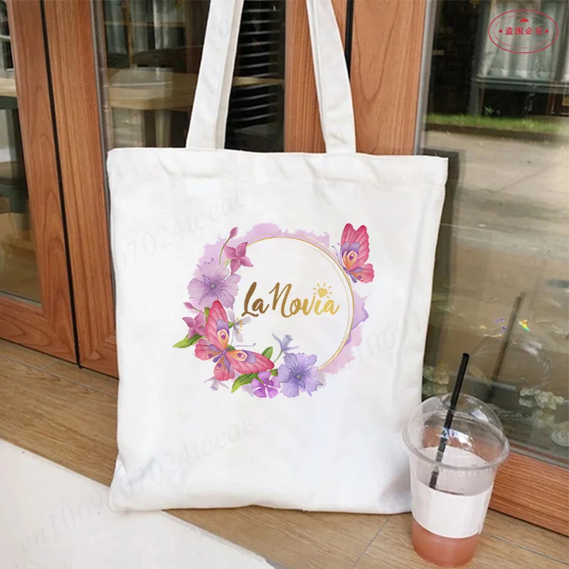 Spanish Woman Single Farewell Bachelorette Hen Party Canvas Tote Bags Team Bride Squad Shopping Bag Bridal Wedding Shoulder Bag 2