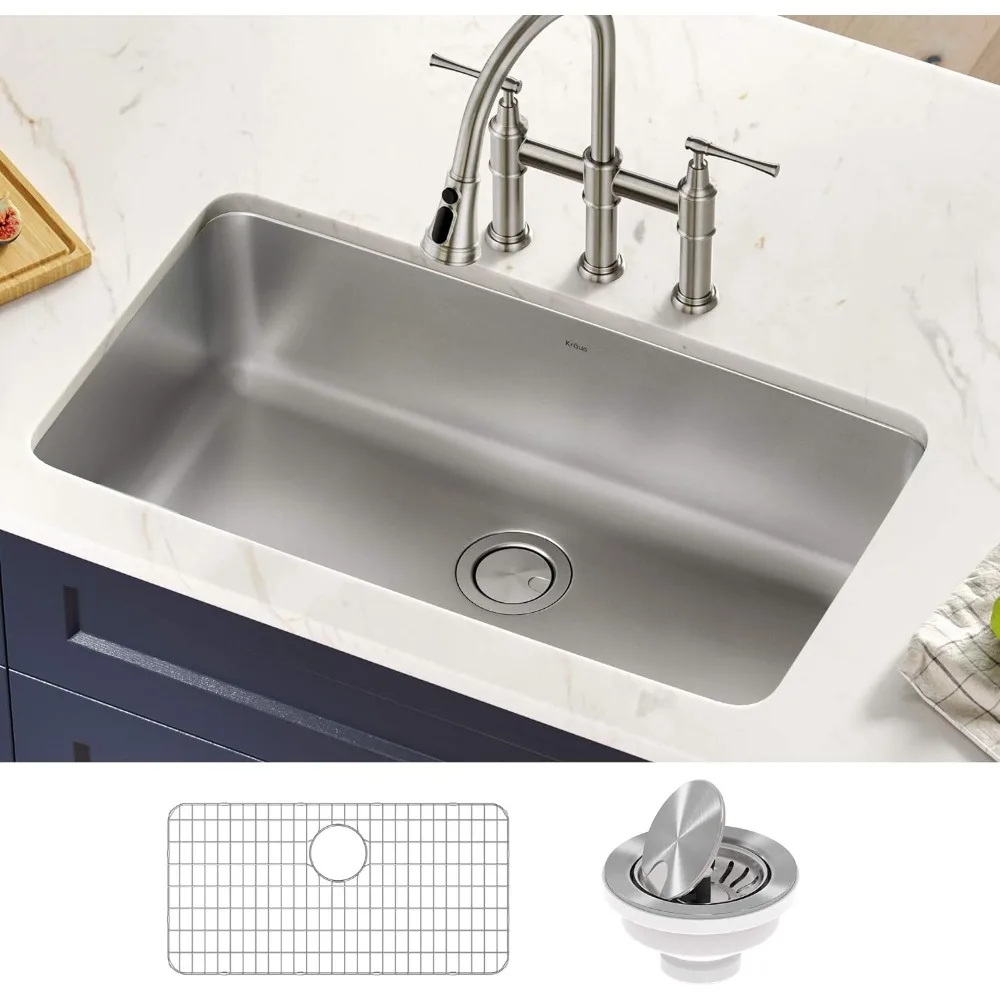 

33 Inch Base, 16 Gauge Stainless Steel Single Bowl Kitchen Sink, Product Size 18.88 "D X 32.88" W X 9.25 "H