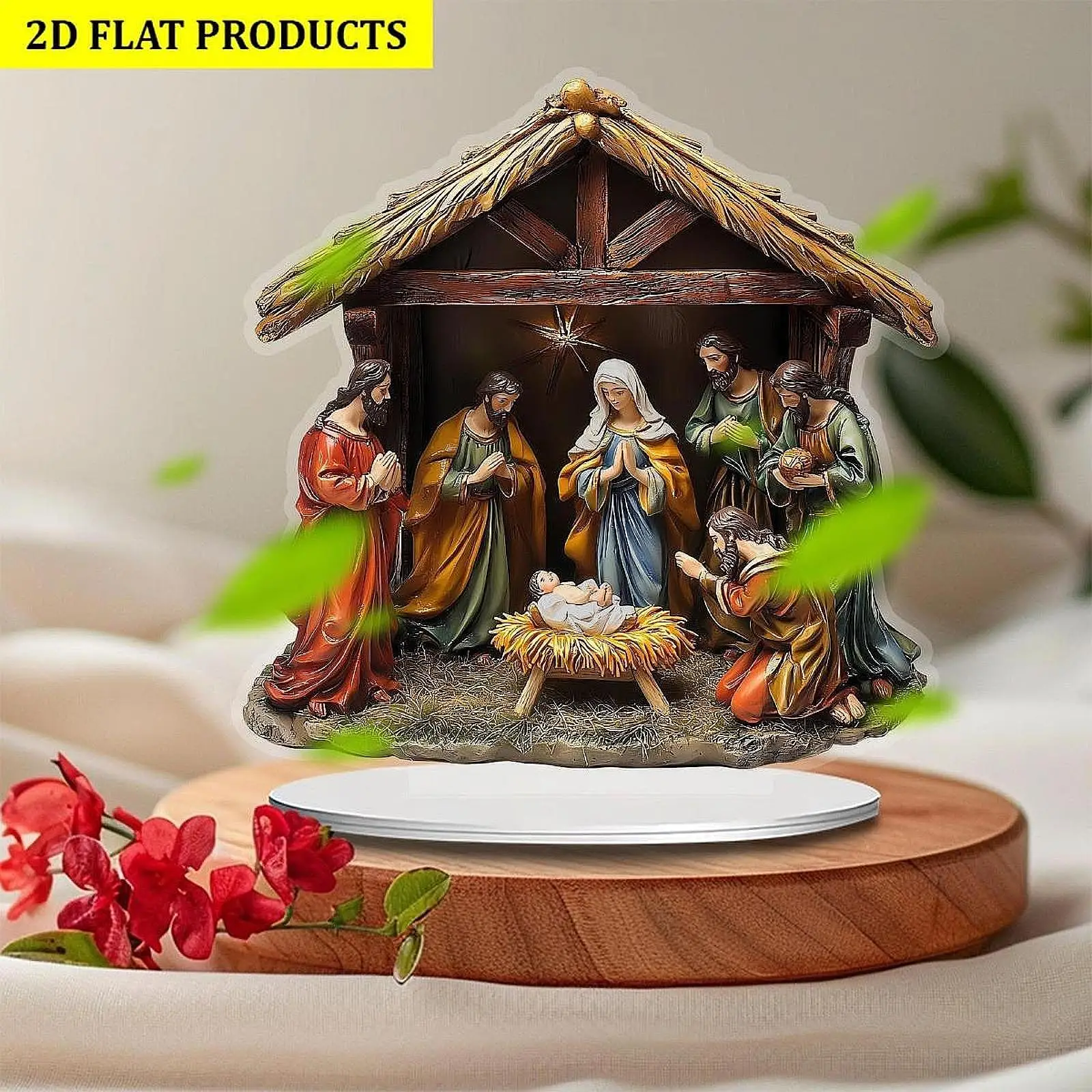 Christmas Statue Artwork Jesus Birth Figurine for Bedroom Bookshelf Desktop