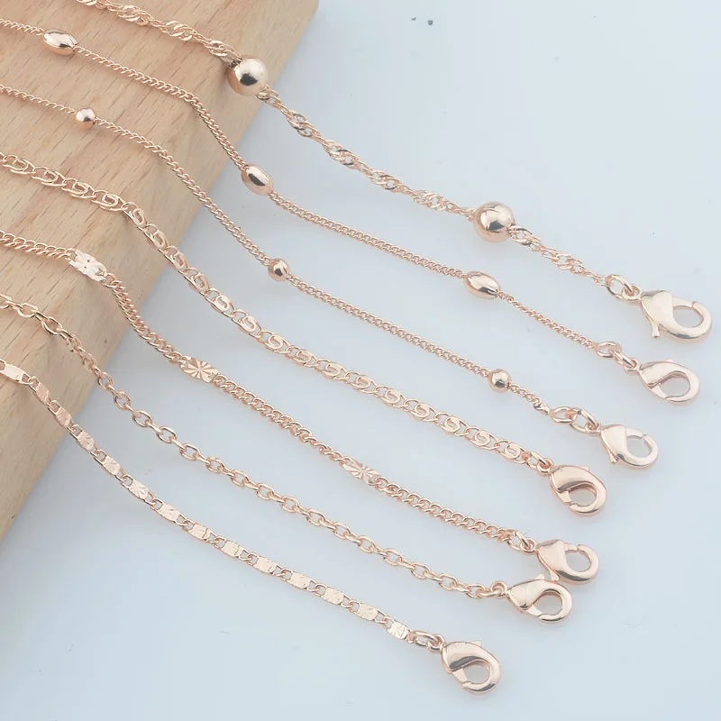 3 Scegli Slim Women Female 585 Rose Gold Color Beads Link Curb/Wave Collana Catena 50Cm 60Cm