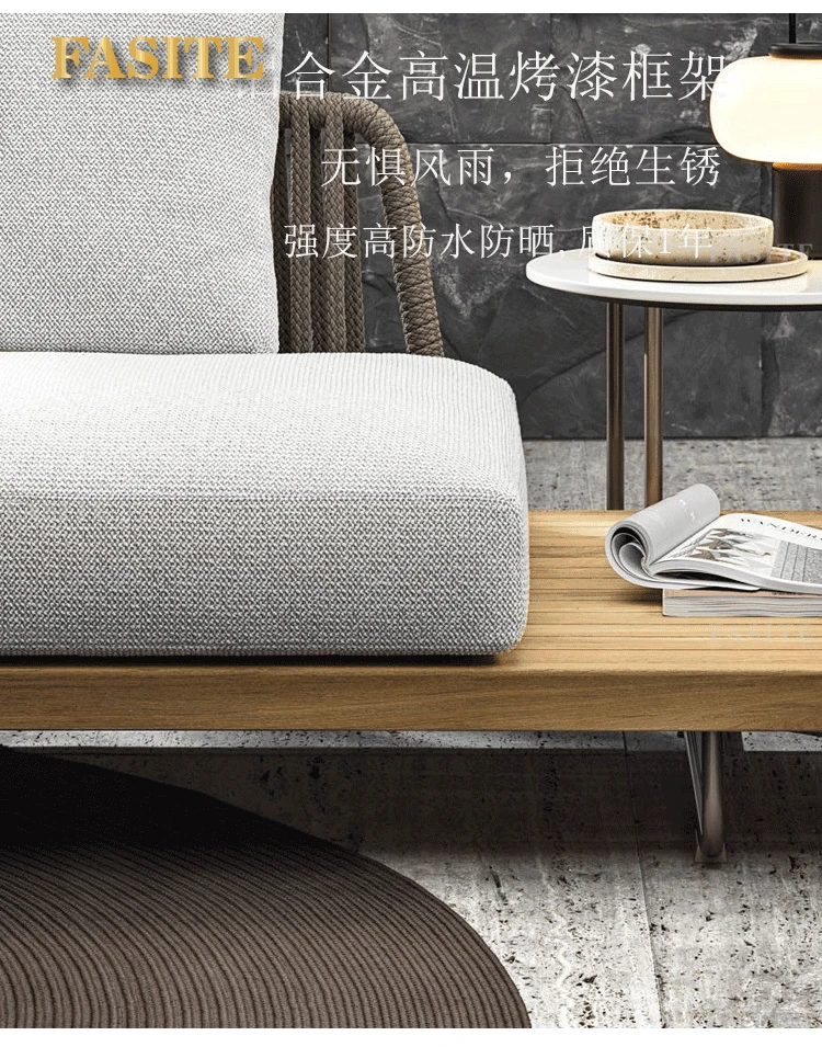 Description Picture 6 of itemOutdoor sofa, sun protection, waterproof rattan chairs, Nordic rope woven teak wood, solid wood garden,tea table furniture