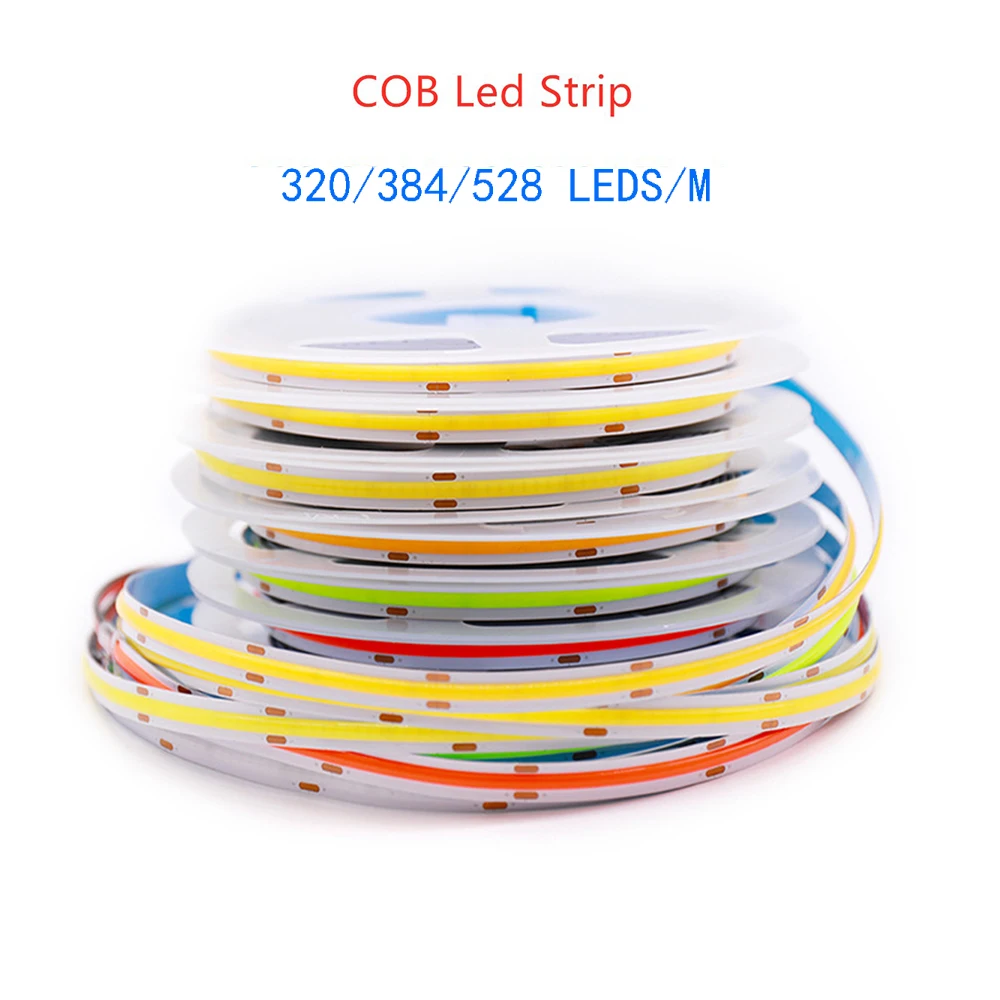 

DC12V 24V COB LED Strip Light 5mm 8mm 320/384/528 LED/M RA90 High Density Flexible Tape Diode Soft COB Led Strip For Living Room