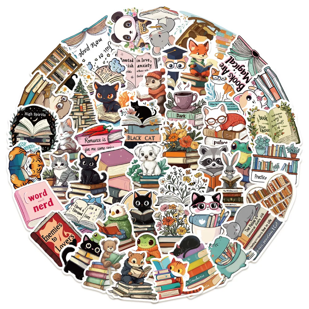 10/50Pcs Cute Funny Animal Reading Books Kindle Stickers Aesthetic Girls Decals Scrapbooking Notebook Laptop Phone Diary Sticker