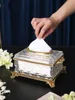 Crystal Glass Tissue Box Golden Brass Transparent Paper Box Household Kitchen Storage Vintage Desktop Tissue Holder Accesorios 2