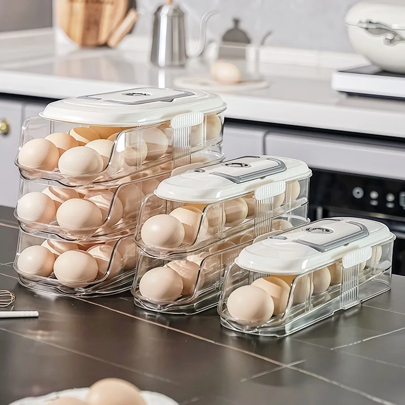 Home Refrigerator Automatic Rolling Egg Storage Tray Side Door Storage Container Food-Grade Rolling Egg Rack