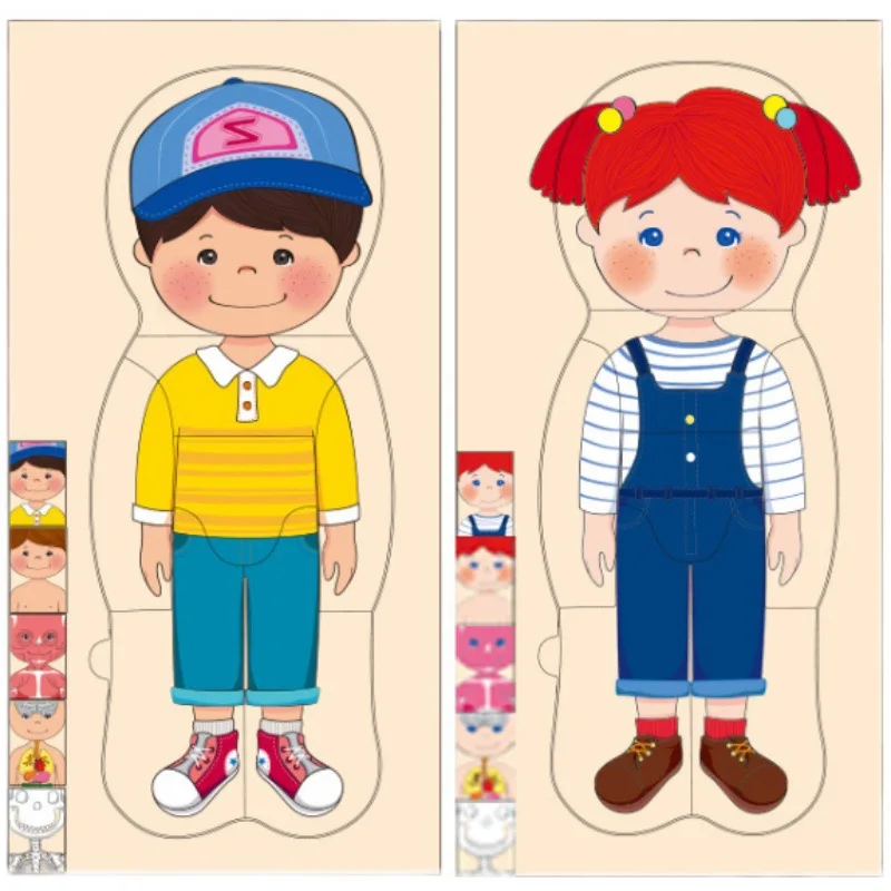 Montessori Wooden Toys Human Body Puzzles Organs Educational Wooden Jigsaw Boys Girls Anatomy Play Set Match Board Game Gifts 5
