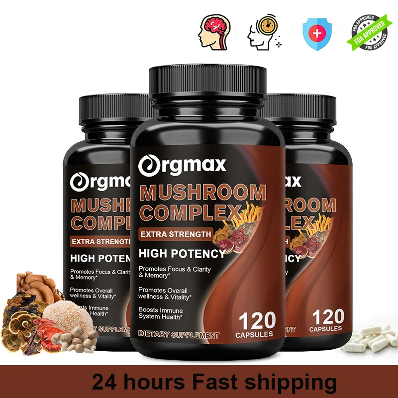 

Organic Vegan Ashwagandha Capsules and Mushroom Capsules with Cordyceps & Lions Mane For Stress & Mood &Immune Support - Non GMO