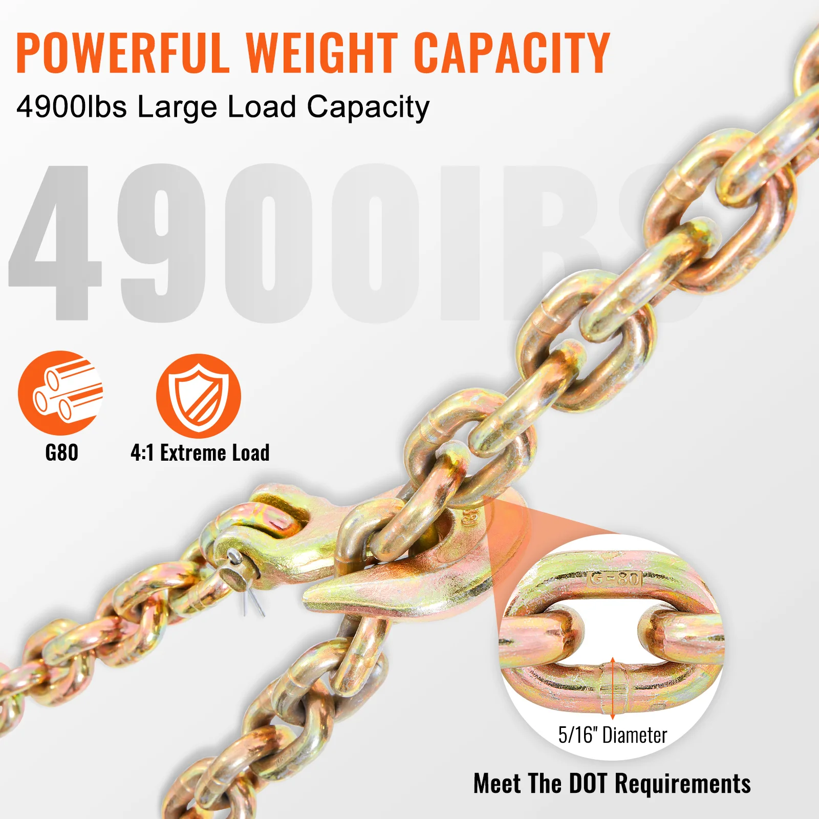 Binder Chain Trailer Tow Zinc Plated Heavy Duty Truck Safety Grab Hooks Logging Binder Tie Down Transport Flatbed VEVOR binder chain