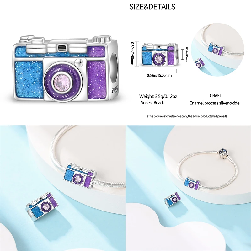 925 Sterling Silver Fashion Colorful Camera Luggage Travel Backpack Pendant Charms Beads Fit Bracelets DIY Anniversary Jewelry 4