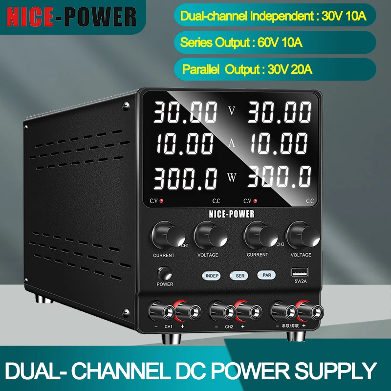 DigitalDualChannelDCPowerSupply30V10A2ChannelLabBenchPower