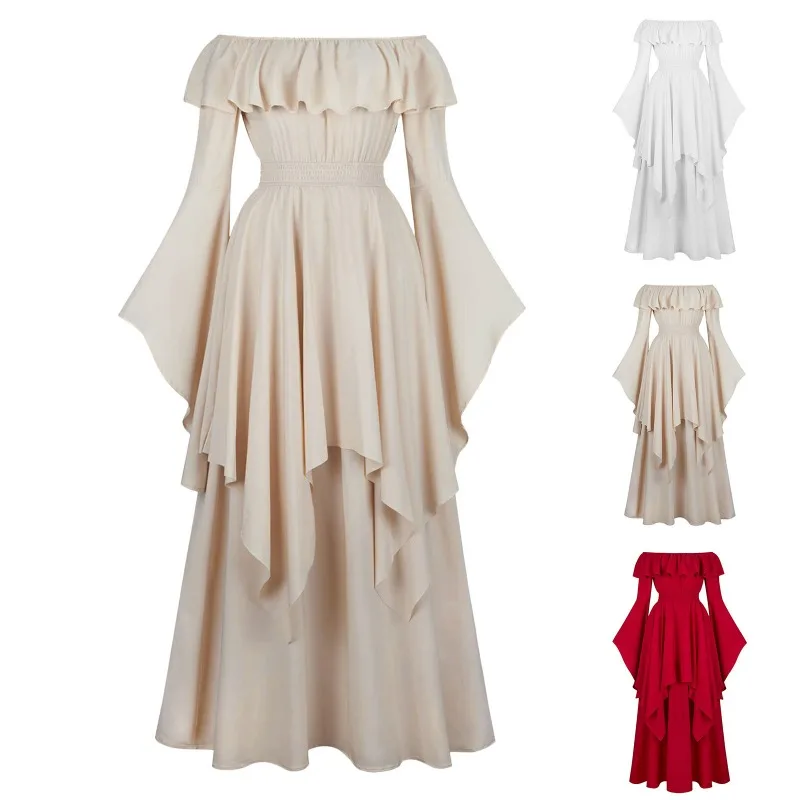 Halloween Costumes for Women Medieval Retro Renaissance Elastic High Waisted Dress Cosplay Solid Color Gothic Sexy Clothing
