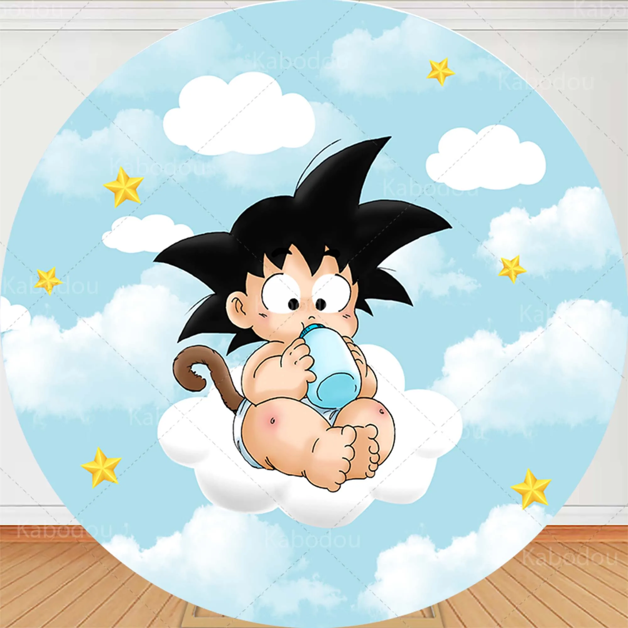 Dragon Ball Round Baby Goku Backdrop Boys Birthday For Party Decoration Baby Shower Photography Background Circle Studio Prop