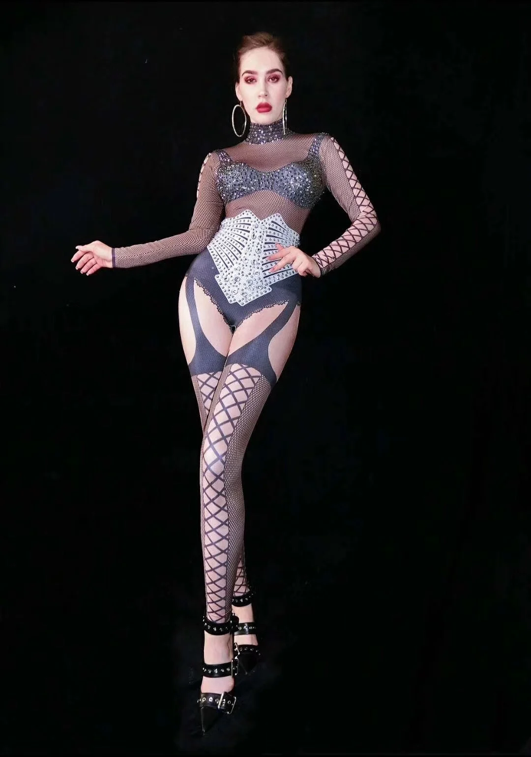 

Облегающий эластичный боди для дня рождения, черные сетчатые прозрачные женские комбинезоны, вечерний наряд для выпускного вечера, танцевальная одежда певицы, сценическая одежда