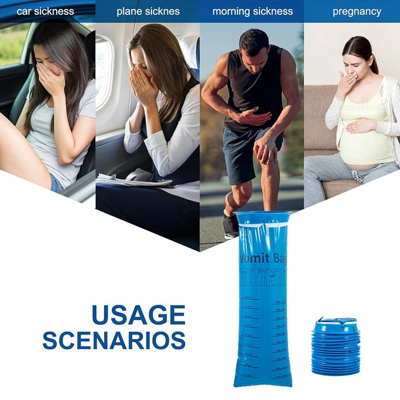 Emesis Bags Disposable, 50 Pack Vomit Bags For For Car Kids & Adult Leak Pure Barf Bags1000ml For Travel Motion Sicknes, 3