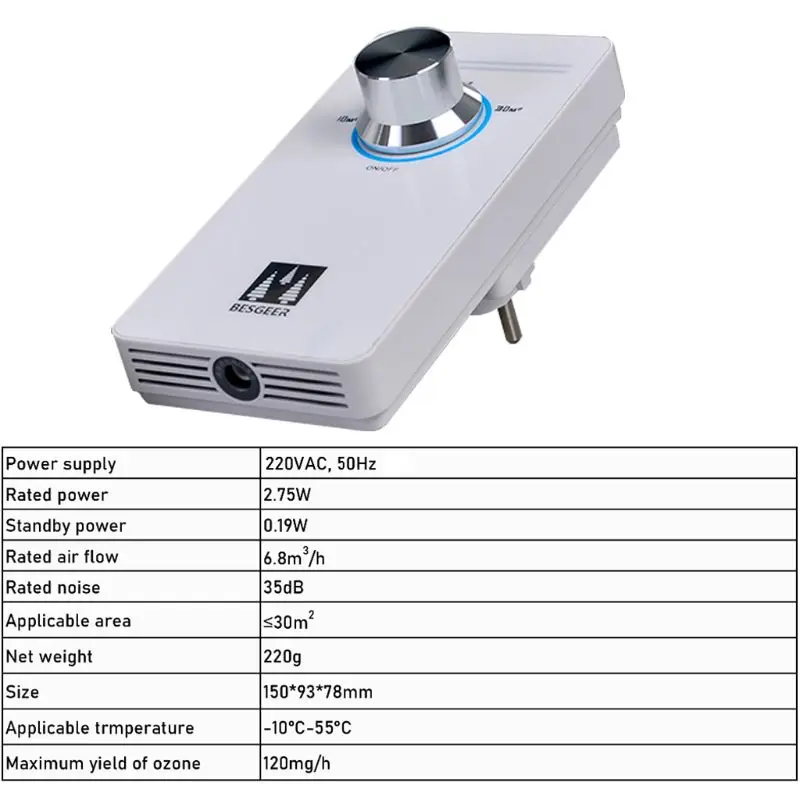 EU Plug In Ozone Air Purifier Cleaner O3 Generator Room Office Bedroom Toilet Home Travel Deodorization Sterilizer ozone air purifier