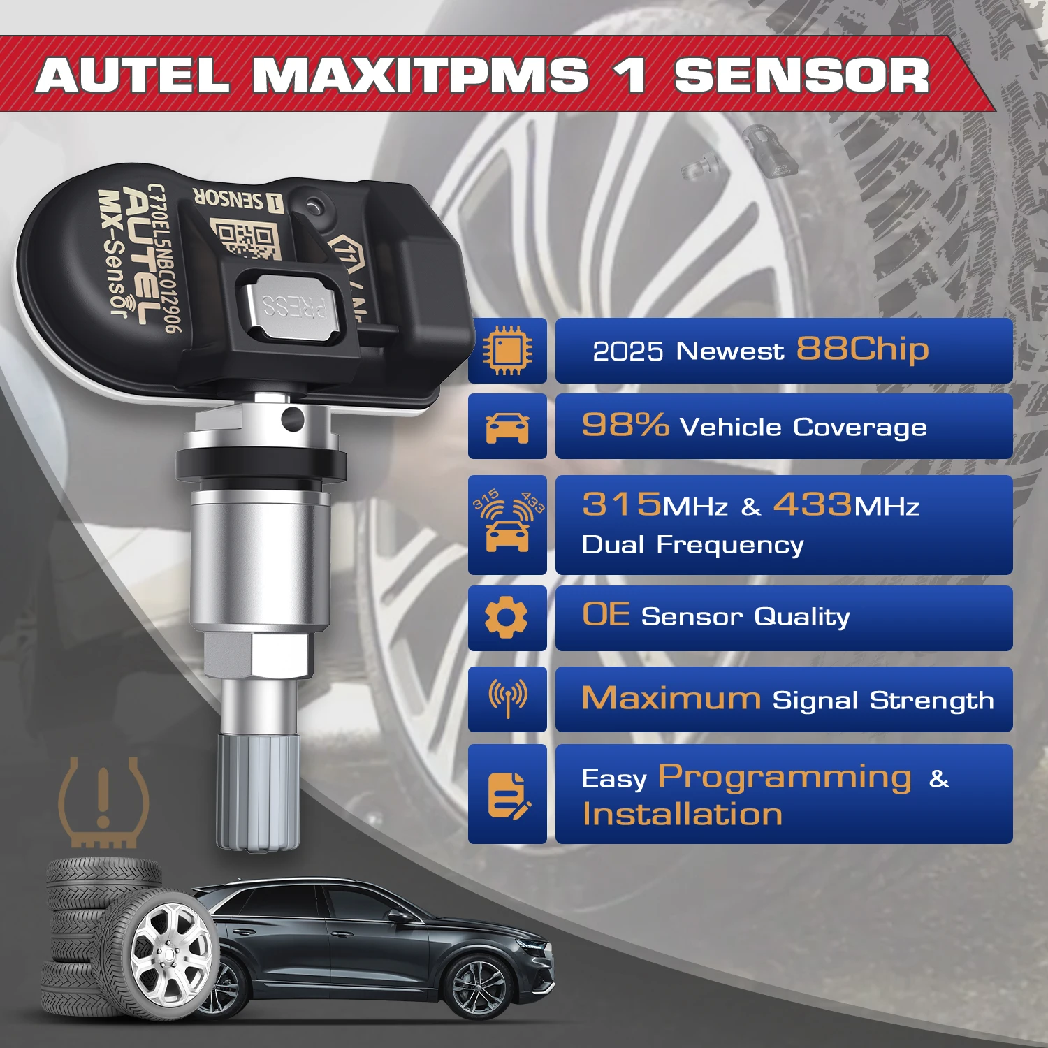 4pcs Autel 2IN1 MX-Sensor Dual Frequency 315MHz + 433MHz OE-Level Universal Programmable TPMS Sensors for Tire Pressure TS508WF 2