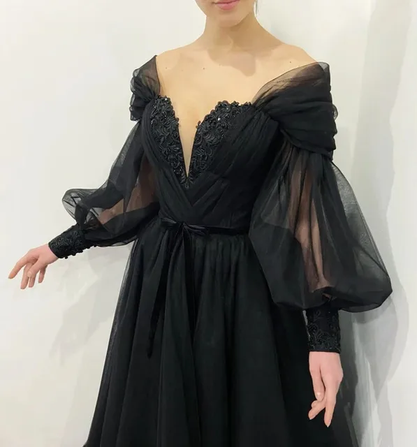 고딕 블랙 웨딩 드레스, 매력적인 정장 여성 신부 가운, Luxury/ru 스타일