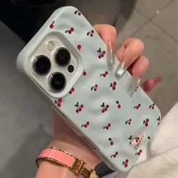 Sweet Cherry Wave Texture Shockproof Phone Case with Cute Pattern - iPhone 15 Plus (1)