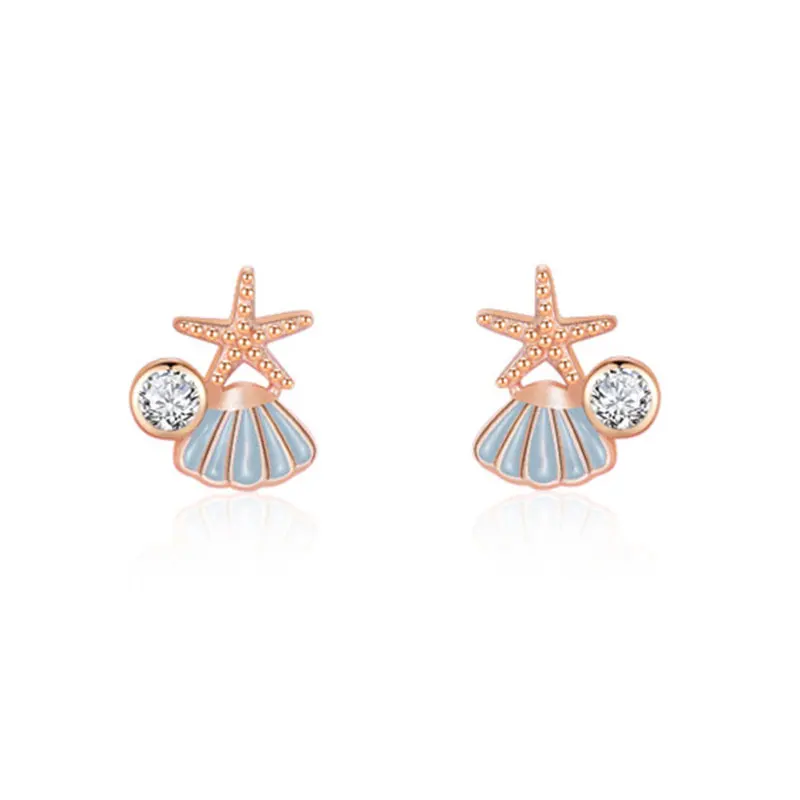 

Starfish Shell Stud Earrings 925 Silver Minimalist Piercing Ear Accessories Cute Pink Korean Fashion Trendy Woman Jewelry 2023