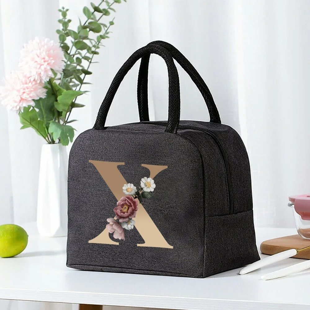 Lunch Bag Cooler Tote Portable Insulated Thermal Canvas Bag Food Picnic Unisex Travel  Lunchbox Organizer Bags Gold Letter Print