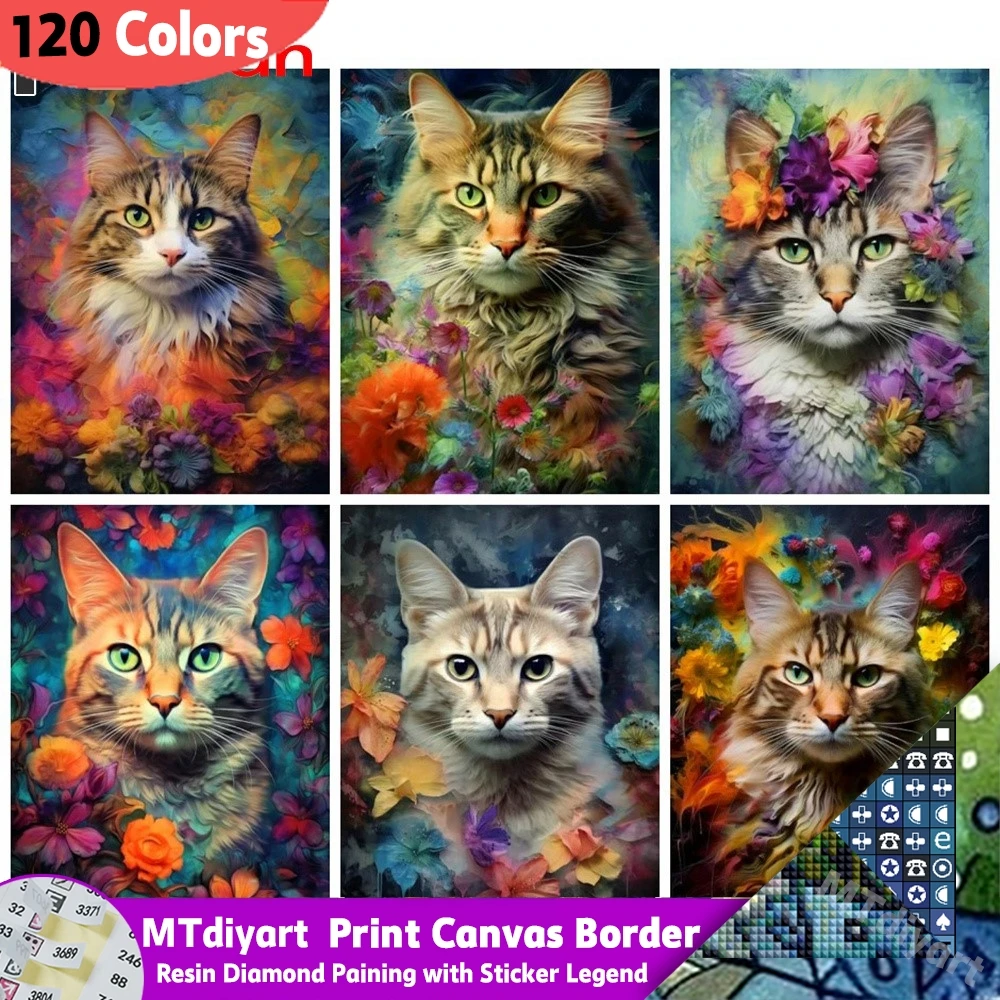 동물 고양이 5d Diy 드릴 모자이크 꽃 120 색 수지 다이아몬드 그림 스티커 ..