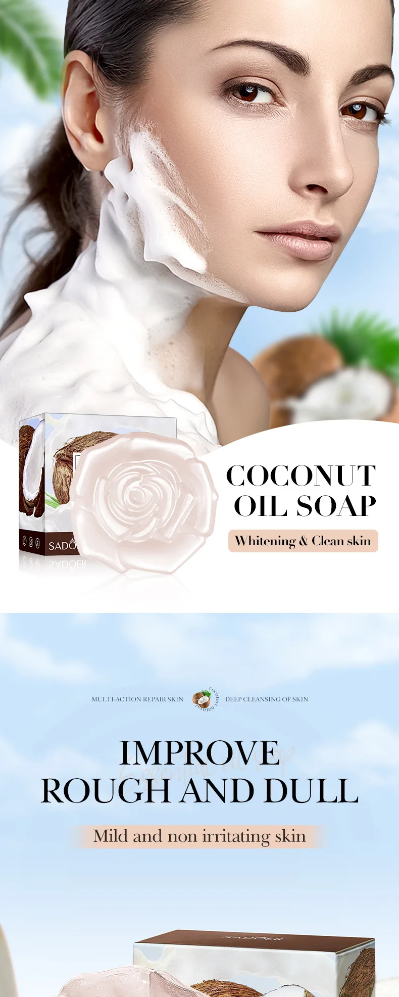 Description Picture 2 of itemCoconut Milk Handmade Soap Cleansing The Body Hand Wash Soap Essential Oil Moisturizing Product Body Care Dry Skin Prevent Dry