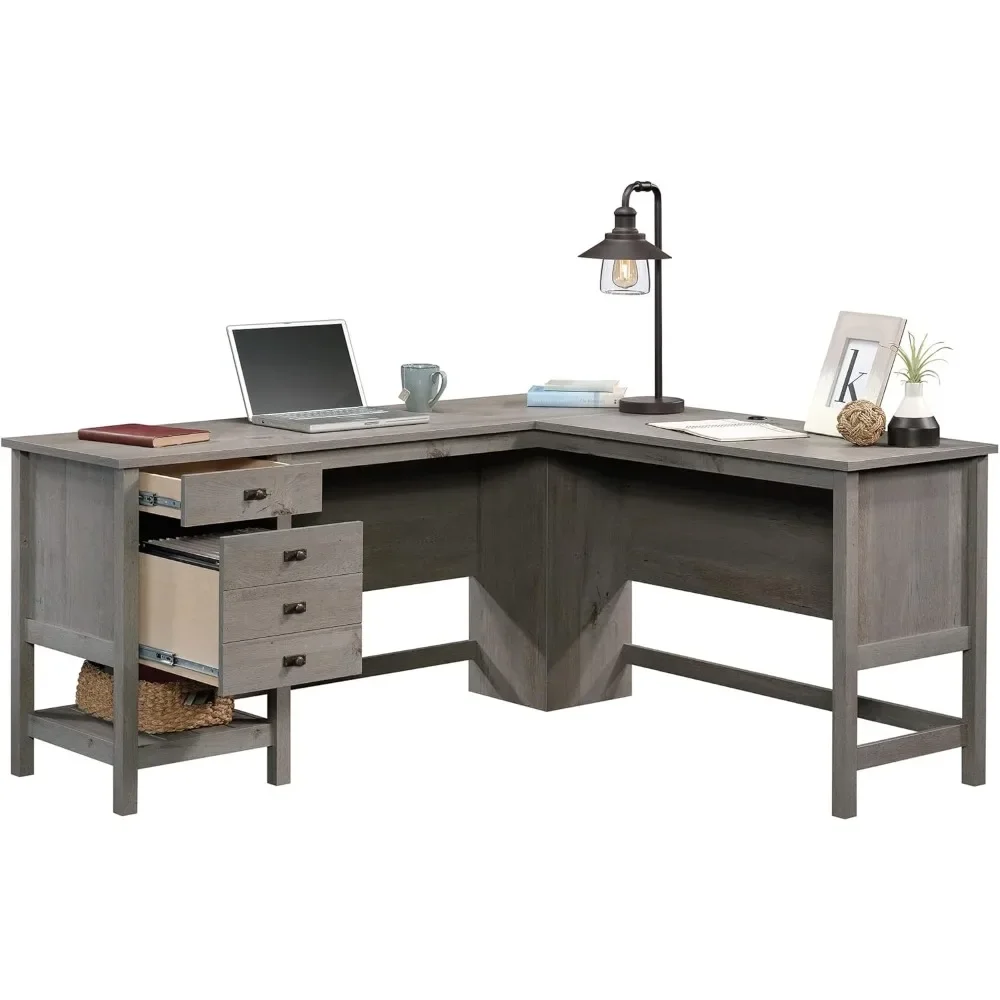 NEW-Cottage Road L Shaped Desk Computer Desk with Drawers, Home Office Desk with Optional File Cabinet Storage, Cable Management