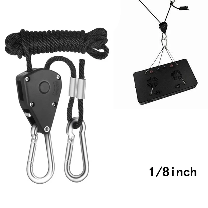 6PCS Adjustable 1/8Inch Lanyard Hanging For Tent Fan Led Grow Plant Lamp Rope Ratchet Hanger Pulley Lifting Pulley Hook