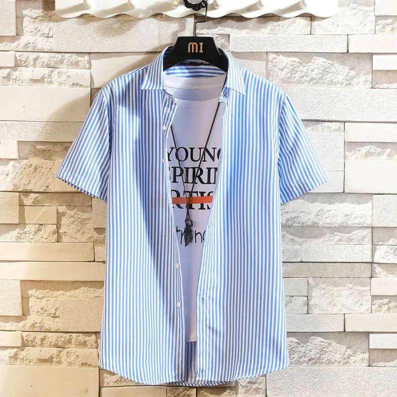 

Shirts Men Retro Spring Casual Loose All-match Handsome Fashion Plus Size Lapel Stripe New Arrival Male Clothes 2023 S25