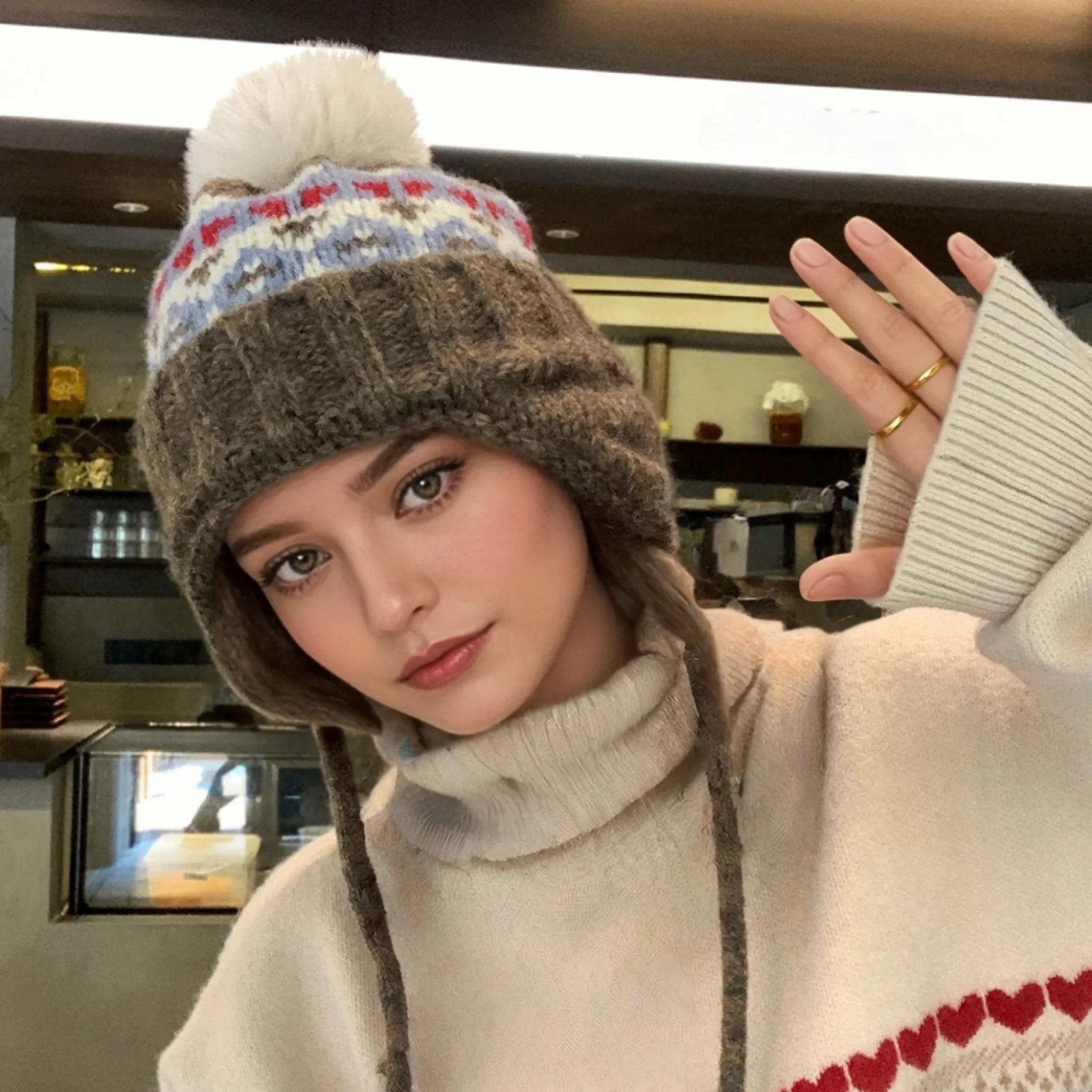 New Style Fashion Beanie Hats Winter Warm Pompoms Cap Dandy Beanies For Women Lozenge Pattern Winter Knitted Girl Hats Gift