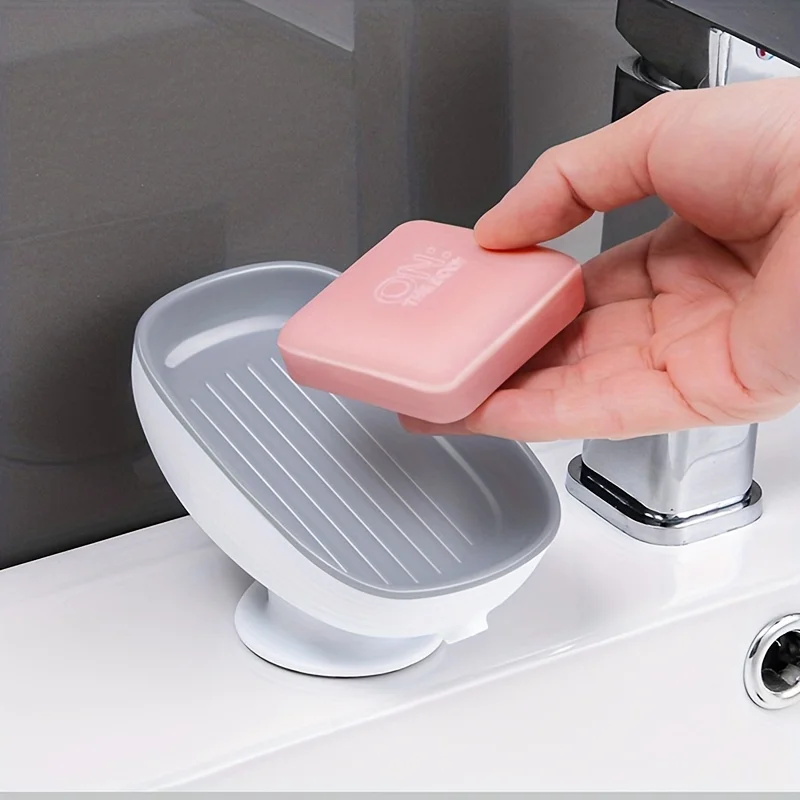 1pc Creative Soap Dish, Drain Soap Tray, Soap Holder With Suction Cup, Soap Rack For  Bathroom Accessories 3